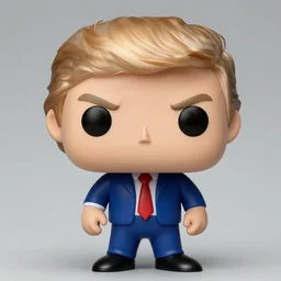 funko pop of donald trump, angry expression, pecked lips,