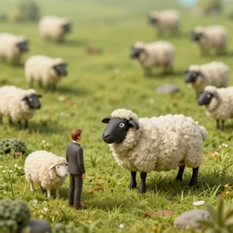a man looks like a sheep, micro - landscape, comic paint, highly details, 4 k,