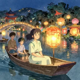 grand river lantern festival, a beautiful girl is sitting on the boat, chinese watercolor style, trending on artstation, global illumination, radiant light, night lighting, fantasy art by makoto shinkai, lois van baarle, ilya kuvshinov, rossdraws and tom bagshaw, highly detailed and intricate environment, 8 k