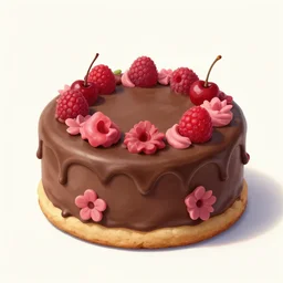 chocolate drizzle cherry cookie cake, raspberry icing flower decorations, fantasy, sylvain sarrailh, alena aenami, james jean