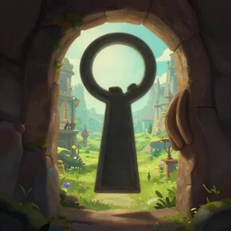 point of view looking through a keyhole into a fantasy world, trending on artstation,