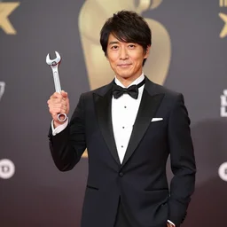 yoshi wearing a tuxedo and holding a wrench, photo realistic, award winning picture