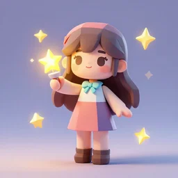 girl, magical power, 3 d, one object, low poly, cute, illustration