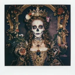 a beautiful detailed front view portrait of a dead rotten princess with baroque ornate growing around, flowers, plants, ornamentation, elegant, beautifully soft and dramatic lit, 1 9 1 0 polaroid photo