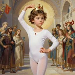 Worksafe, fully clothed. Painting of young, gentle and cute girl, posing in leotard and tiara, in medieval Constantinople with orthodoxy aesthetics, by Frank Frazetta, Boris Vallejo, Larry Elmore, Julie Bell, Keith Parkinson, Salvador Dali, Hajime Sorayama, Ayami Kojima and lyde Caldwell, trending on ArtStation.
