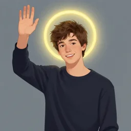 young male, halo, waving his arm, slowly, greg rutkowski