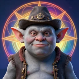 realistic symmetrical photobash matte tarot portrait of a fat balding grey goblin with no teeth wearing a bavarian hat, background sacred geometry, Featured on Artstation, by Sheilah Beckett, wlop, Sharandula, Hiroshi Yoshida, Tom Bagshaw, Artgerm and Craig Mullins. Featured on Artstation, cgsociety, Behance, rainbow color scheme, narrative realism,f22,highly detailed,v-ray render,photorealistic,4k hd wallpaper