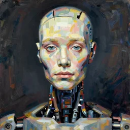 portrait of a robot by lucian freud in the style of greg rutkowski
