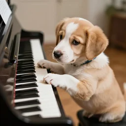 puppy playing the piano