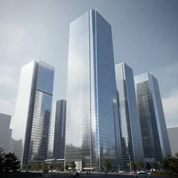 a group of tall glass reflective buildings in a city, an ambient occlusion render by karl ballmer, shutterstock contest winner, modular constructivism, cryengine, global illumination, rendered in cinema 4 d