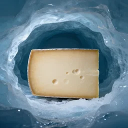 block of cheese inside an ice cavern