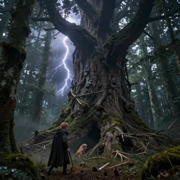 ents, anthropomorphism, massive tree stomping through the forest, cinematic, dramatic lightning, tolkien, 4 k, photorealistic, hyperrealism, octane render, hdr, digital illustration,,