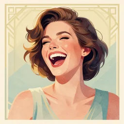 illustration with a woman laughing out loud, art deco painting by tom whalen, funny meme photo, trending on behance, digital illustration, storybook illustration, grainy texture, flat shading, vector art, airbrush, pastel, watercolor, poster
