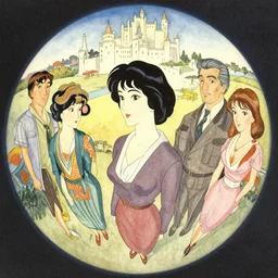 vintage cinematic landscape watercolor by bruce pennington and by mary cicely barker, fisheye!!!!!!! portrait of a lady by francois schuiten and by yoshitaka amano, 7 0 s sci - fi art book cover by mary blair, craig russel art, japanese woodblock, the magic castle by makoto kobayashi