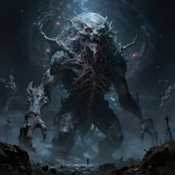 a lovecraftian cosmic horor, deep space, gigantic creature, highly detailed digital artwork
