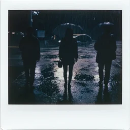 mixed media, polaroid, silhouettes, threes, rain, reflection, double exposure, high contrast