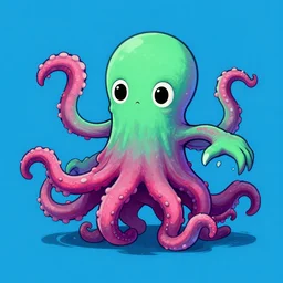 an illustration of a cute cthulhu monster by jack kirby moving it's tentacles against a blue background, digital art