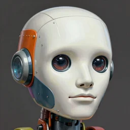a colorful robot head, highly detailed, digital painting, smooth, sharp, beautiful face, expressive eyes, art by greg rutkowski and alex gray