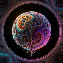 close up circular border with abstract symmetrical designs colorful sphere, black cosmic, concept art, nature, fractals, depth of field, roots, fluid simulation in houdini, subsurface scattering, volumetric, very detailed, trending on artstation, rendered in octane, cgsociety