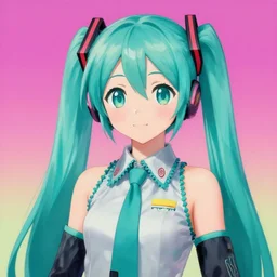 a portrait of Hatsune miku by Wayne Thiebaud, neon gradient, painting by Wayne Thiebaud