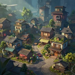 a small comfy cyberpunk village, nostalgic, artstation, high quality