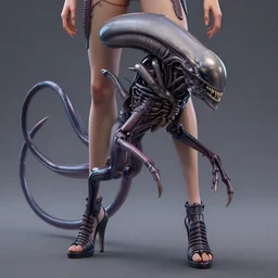 xenomorph with the legs of a human female, wearing high heels, trending on artstation, 4k, highly detailed
