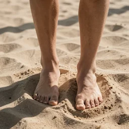 photorealistic foot deep in the sand
