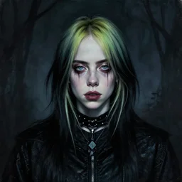 a gothic portrait painting of billie eilish by jeremiah ketner, | demonic | horror themed