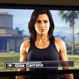 a GTA 5 loading screen featuring a portrait of Gina Carano
