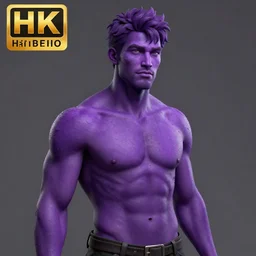 Man with purple skin, detailed digital art, 4k, HD, trending on artstation