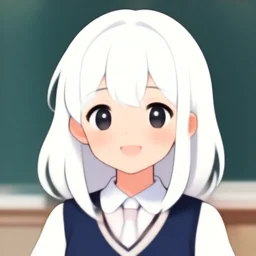 a headshot of a happy cute girl with shoulder - length white hair wearing school uniform, sharp focus, illustration, morandi color scheme, art station, by ilya kuvshinov