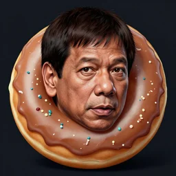 rodrigo duterte face in a donut, detailed intricate illustration, dark atmosphere, detailed illustration, hd, 4 k, digital art, overdetailed art, by greg rutkowski, by loish, complementing colors, trending on artstation, deviantart