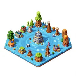 isometric view of the whole of a small colony on a cold planet, from a space themed Lucasarts graphic adventure game made in 1998