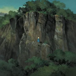 ominous cliff side painting by studio ghibli