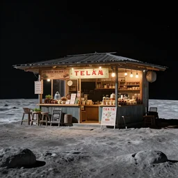 moon surface, a malayali tea shop on the moon, dramatic lighting, cinematic, establishing shot, extremely high detail, photorealistic, cinematic lighting, artstation, matte painting, simon stalenhag