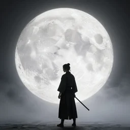 ' samurai!  ,big white moon background! ,  foggy atmosphere, octane render, horror scene, highly detailded , a caligraphy ink samurai undead chained chains  tattoo, aesthetic   '