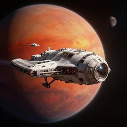 space ship arriving in a red planet, detailed, 8 k, trending on artstation, smooth, sharp focus artwork by mark arian, artgerm, mark keathley, greg rutkowski and alphonse mucha