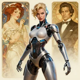 futuristic cyberpunk android woman | hyperrealistic | action pose | digital painting | trending on artstation | pinup portrait | clean | illustration | dressed | unreal engine 5 | 8 k resolution | by greg rutkowski alphonse mucha gustav klimt and mel ramos