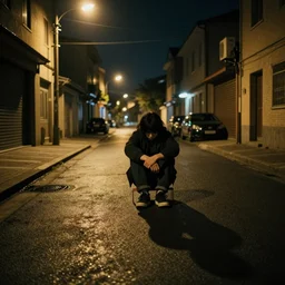 empty street at night, after hours, sadness, by wlop