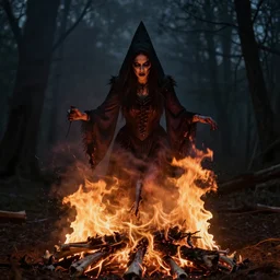 burned witch on a pyre of bones, horror. dark gothic, artstation