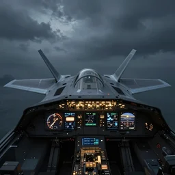 from the cockpit of an f - 3 2 raptor, still image from a game call of duty, stormy night view from the cockpit, insane details, illuminated flight panels inside the cockpit, super sharp, photorealism, artstation, 8 k