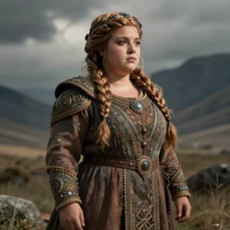 female dwarven noblewoman, chubby short stature, braided intricate hair, by esao andrews