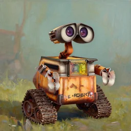 An oil painting of Wall-E