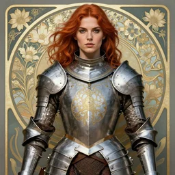 Alexandra Daddario Muscular and powerful medieval knight portrait, art nouveau, fantasy, intricate flower designs, elegant, highly detailed, sharp focus, art by Artgerm and Greg Rutkowski