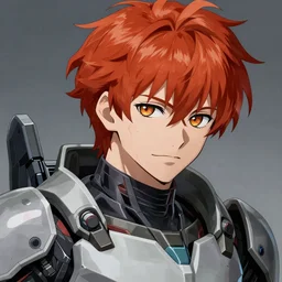 a anime man wearing futuristic armor, detailed face, redhead, by greg rutkowski, mandy jurgens