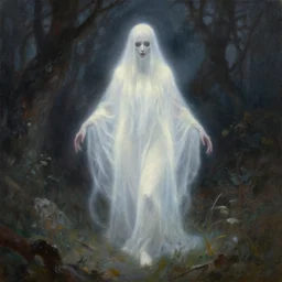 beautiful and haunting horror oil painting of a luminous specter by Brian Dugan and John Atkinson Grimshaw