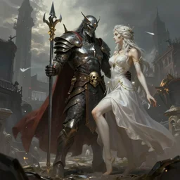a war god on a date with death goddess in the style of urban fantasy art in the style of high fantasy art Trending on artstation DeviantArt Pinterest furaffinty detailed realistic High Resolution HD 8k