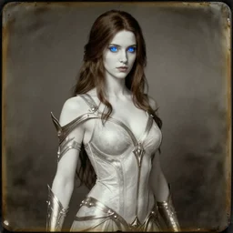 daguerreotype of beautiful 4 0 years old mesmer lady, tight robes, metallic accents, magic, white skin, brunette, blue glowing eyes, high fantasy, gw 2, highly detailed, smooth, sharp focus, digital illustration, by rossdraws, frank franzzeta, artgerm