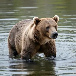 A realistic photo of a bear swimming in the lake, detailed body, realistic light, detailed shaders, 8K resolution