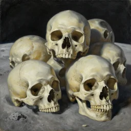 a few giant skulls on the moon, oil on canvas